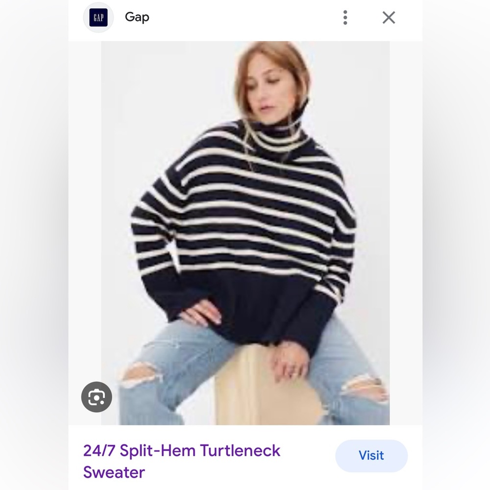 Gap 24/7 Split-Hem Turtleneck Striped Sweater